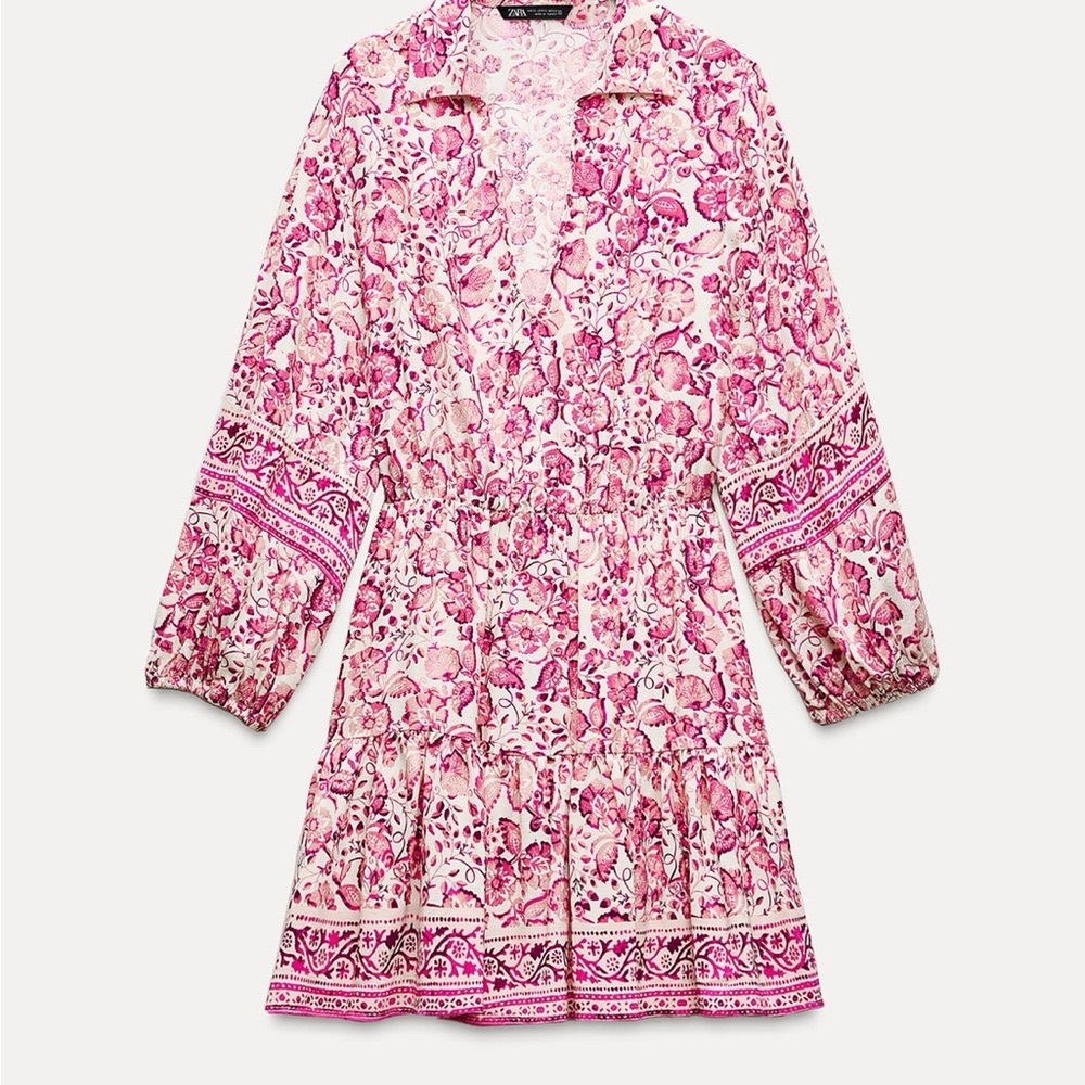 Zara Floral Pinkish Red and White Mini Dress